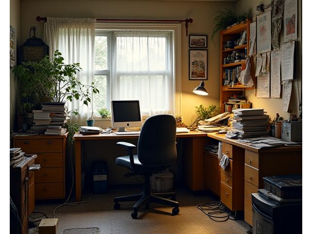 Cluttered, uninspiring home office before redesign