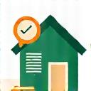 Icon of a home being assessed for safety with a checklist